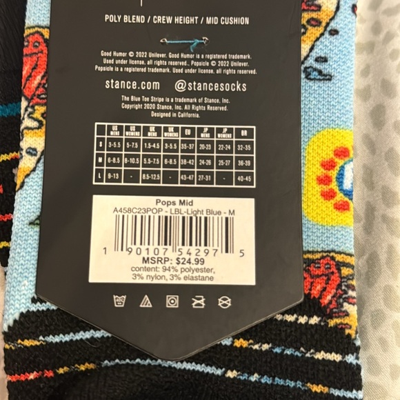 STANCE UNISEX PERFORMANCE FRESHTEK w/INFIKNIT THE ORIGINAL POPSICLE NWT POPS MID - Picture 2 of 2